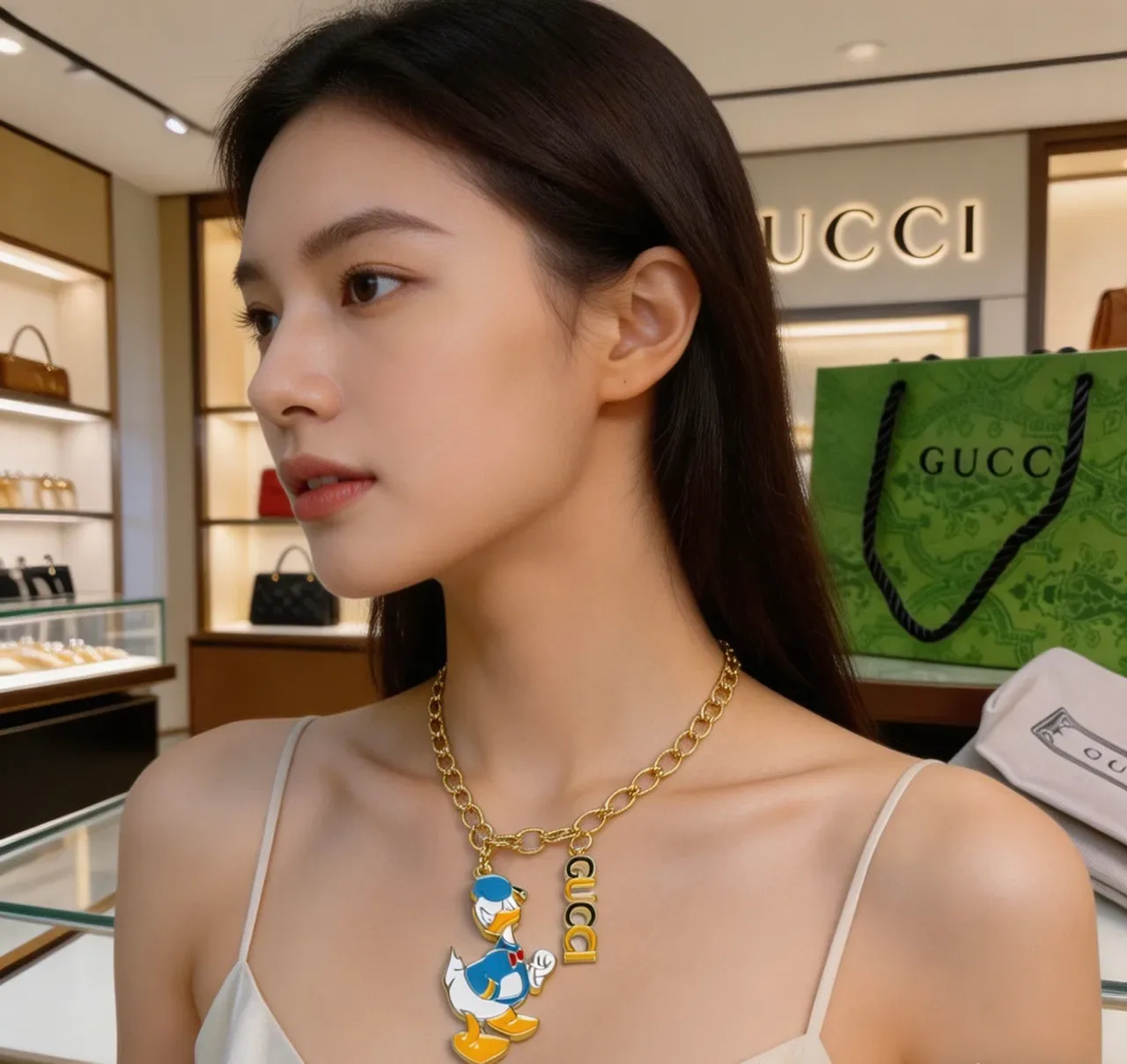 Gucci Donald Duck Enamel Charm Gold-Tone Collier 4