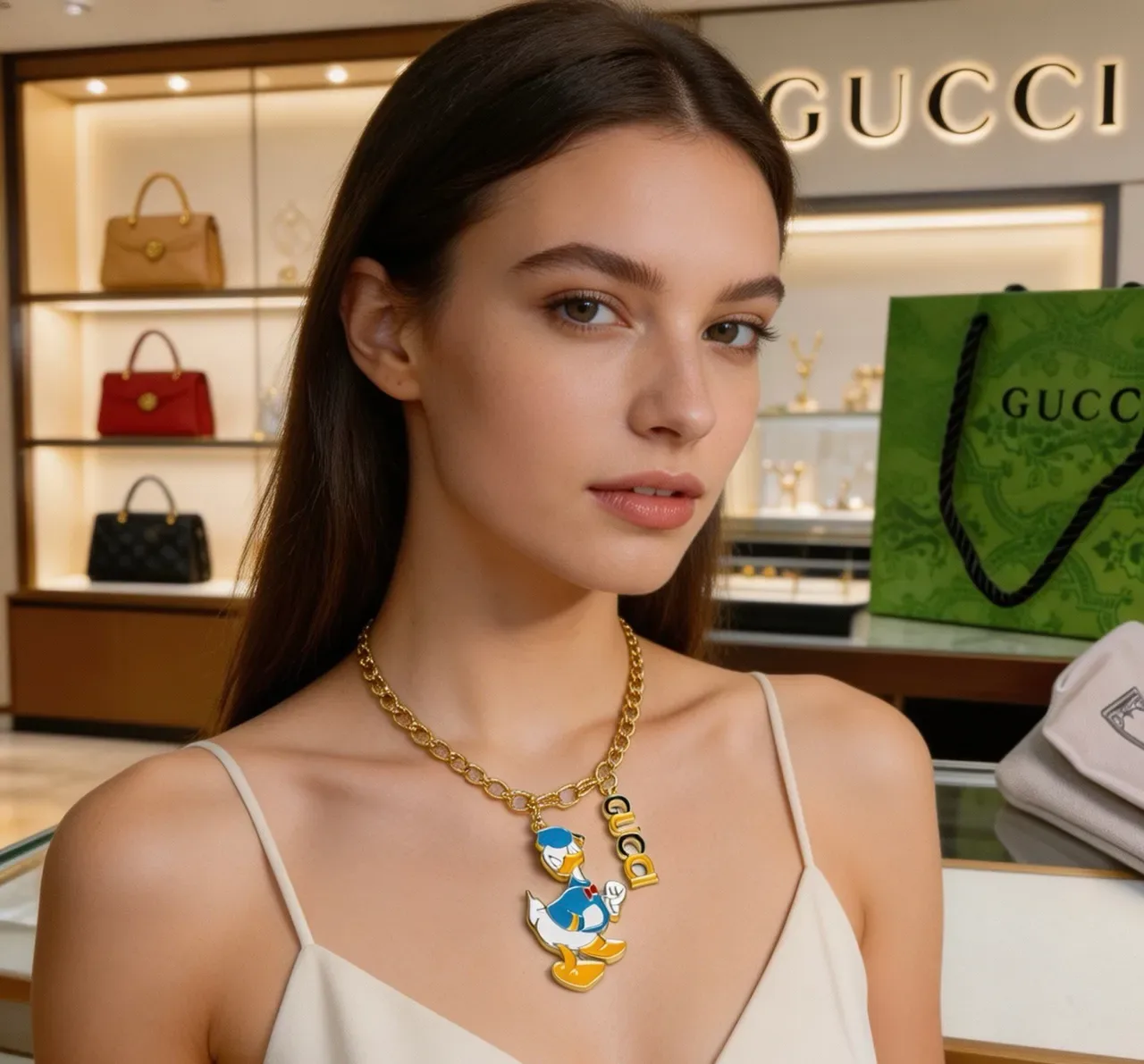 Gucci Donald Duck Enamel Charm Gold-Tone Collier 6