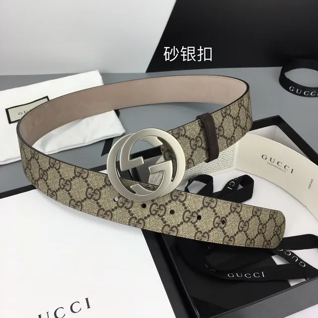 Gucci Double G Belt Bege Marrom GG Monograma Lona Fivela Interligada Cinto de Couro 2
