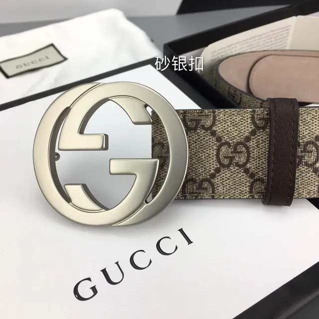 Gucci Double G Belt Bege Marrom GG Monograma Lona Fivela Interligada Cinto de Couro 3