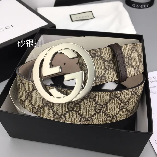 Gucci Double G Belt Bege Marrom GG Monograma Lona Fivela Interligada Cinto de Couro 5