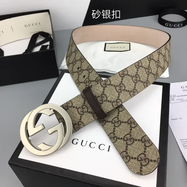 Gucci Double G Belt Bege Marrom GG Monograma Lona Fivela Interligada Cinto de Couro 6