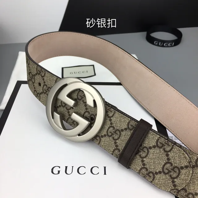 Gucci Double G Belt Bege Marrom GG Monograma Lona Fivela Interligada Cinto de Couro 9