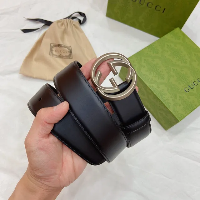 Gucci Double G Cinto Couro Preto Fivela Dourada Cinto Couro 2