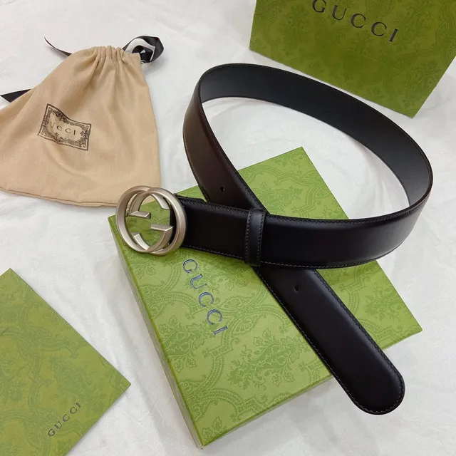 Gucci Double G Cinto Couro Preto Fivela Dourada Cinto Couro 5