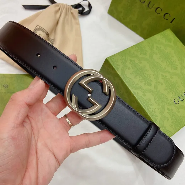 Gucci Double G Cinto Couro Preto Fivela Dourada Cinto Couro 6
