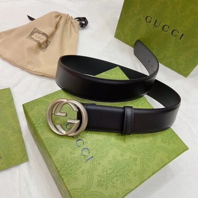Gucci Double G Cinto Couro Preto Fivela Dourada Cinto Couro 7