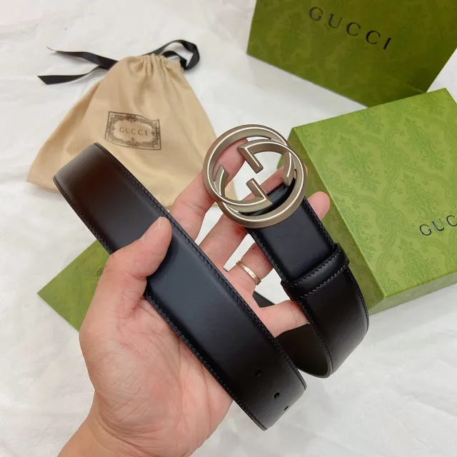 Gucci Double G Cinto Couro Preto Fivela Dourada Cinto Couro 8