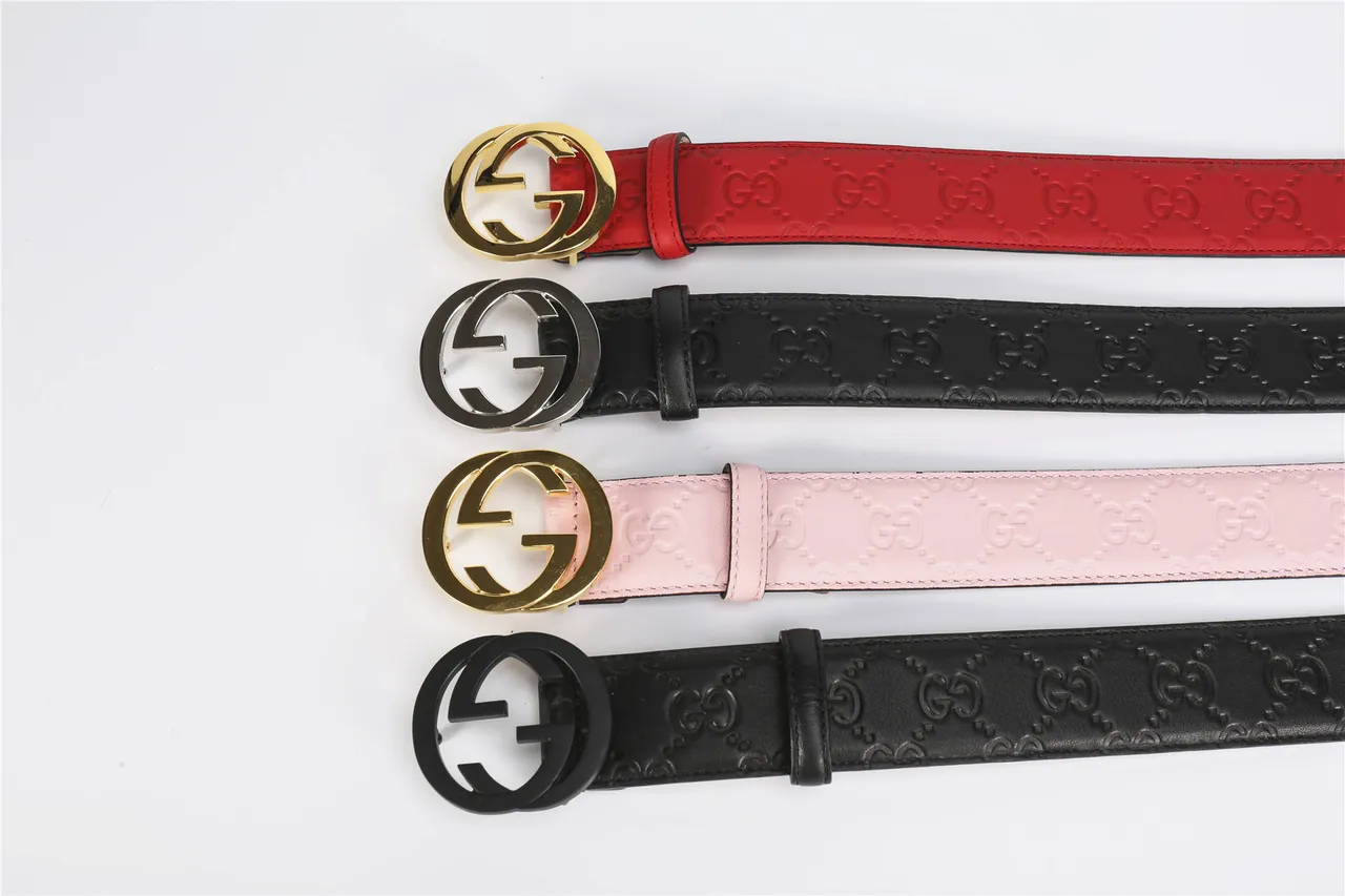 حزام Gucci Double G أسود فضي إبزيم متشابك نقش GG مونوغرام جلد 3