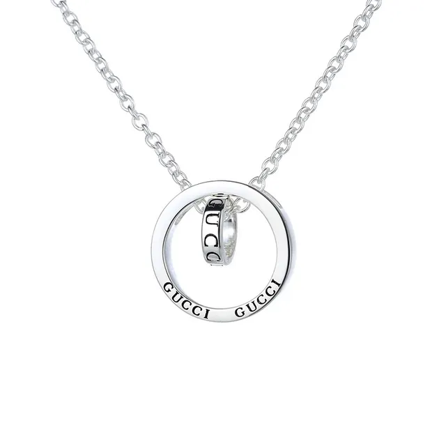 Gucci Double Ring Engraved Silver-Tone Necklace 5