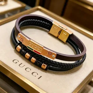 Gucci Double-Wrap Braided Cord and Leather Bracelet