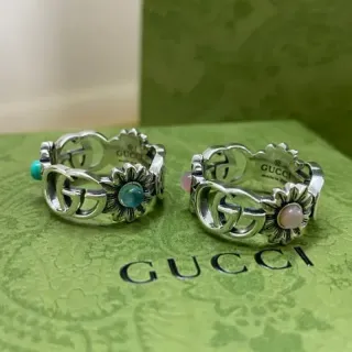 Gucci 花卉 interlocking G 银蓝图案戒指
