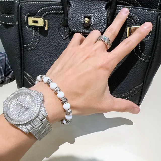 Gucci GG Marmont Beaded Bracelet White Silver Interlocking G Motif Bracelet 2