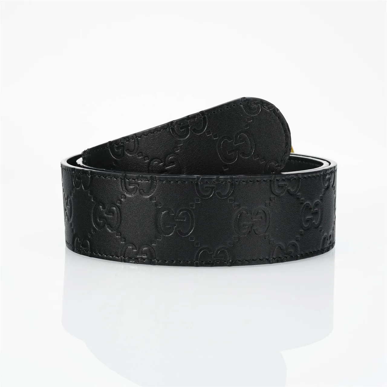 Gucci GG Marmont أسود ذهبي مطبوع مونوجرام قفل متشابك G حزام جلد 3