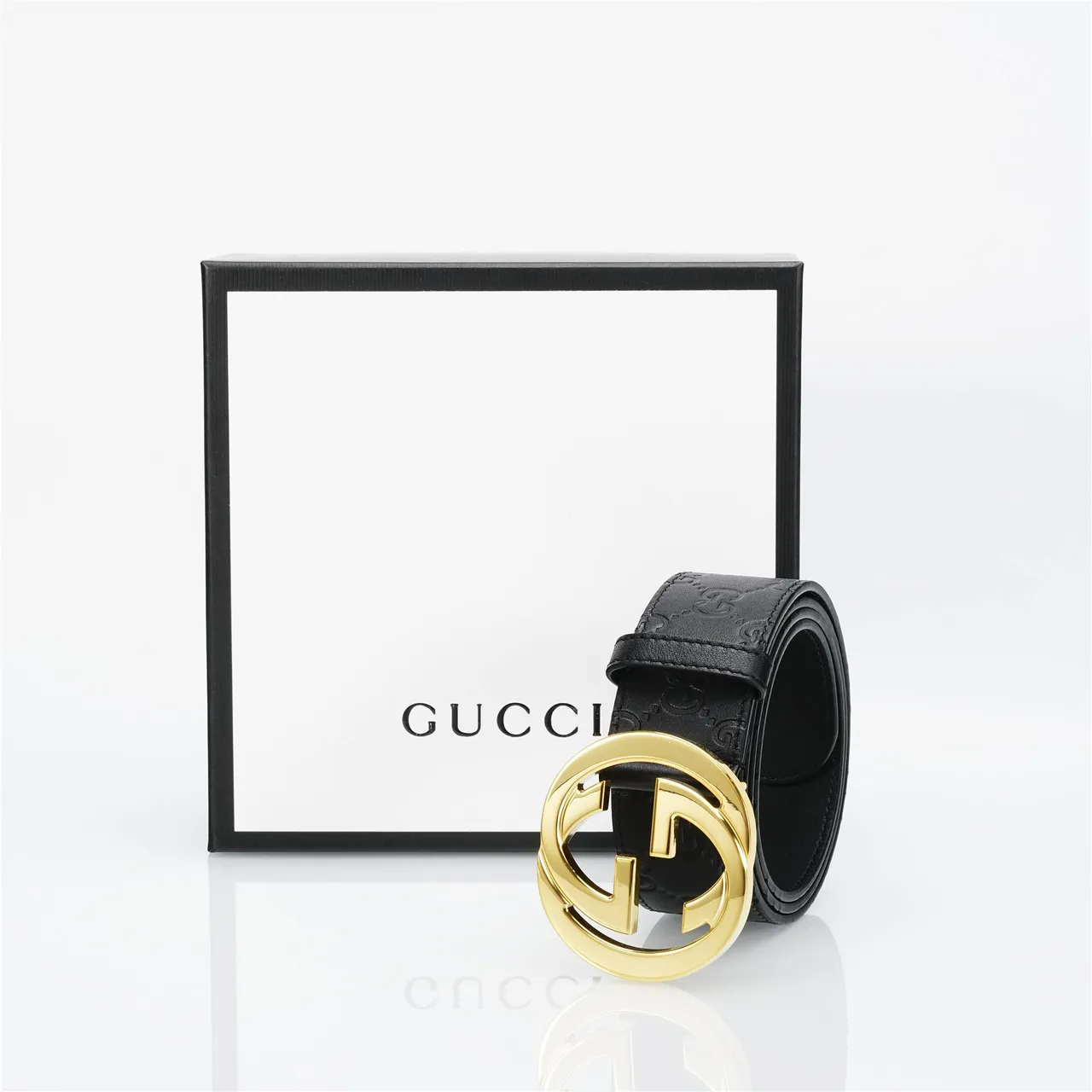 Gucci GG Marmont أسود ذهبي مطبوع مونوجرام قفل متشابك G حزام جلد 5