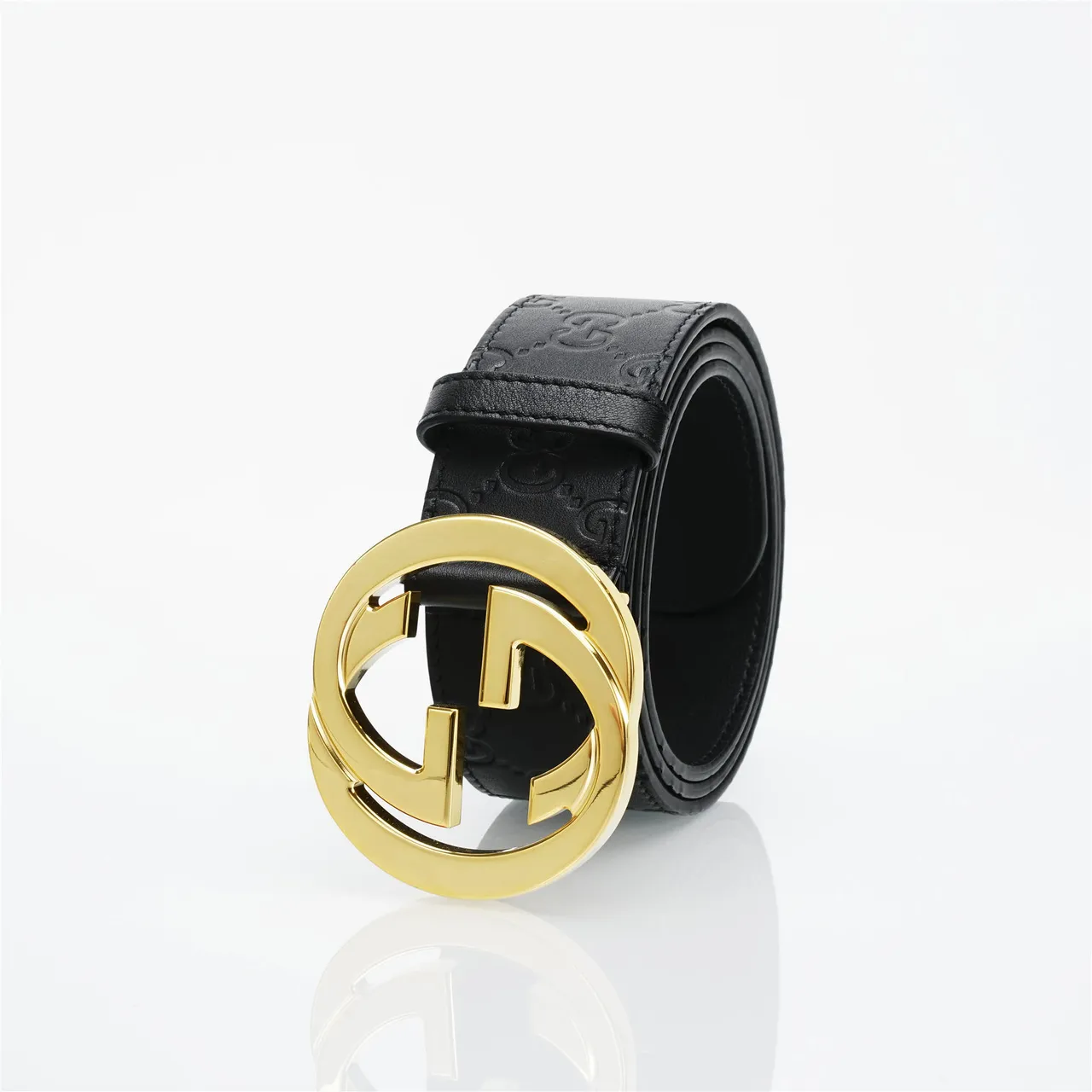 Gucci GG Marmont أسود ذهبي مطبوع مونوجرام قفل متشابك G حزام جلد 6