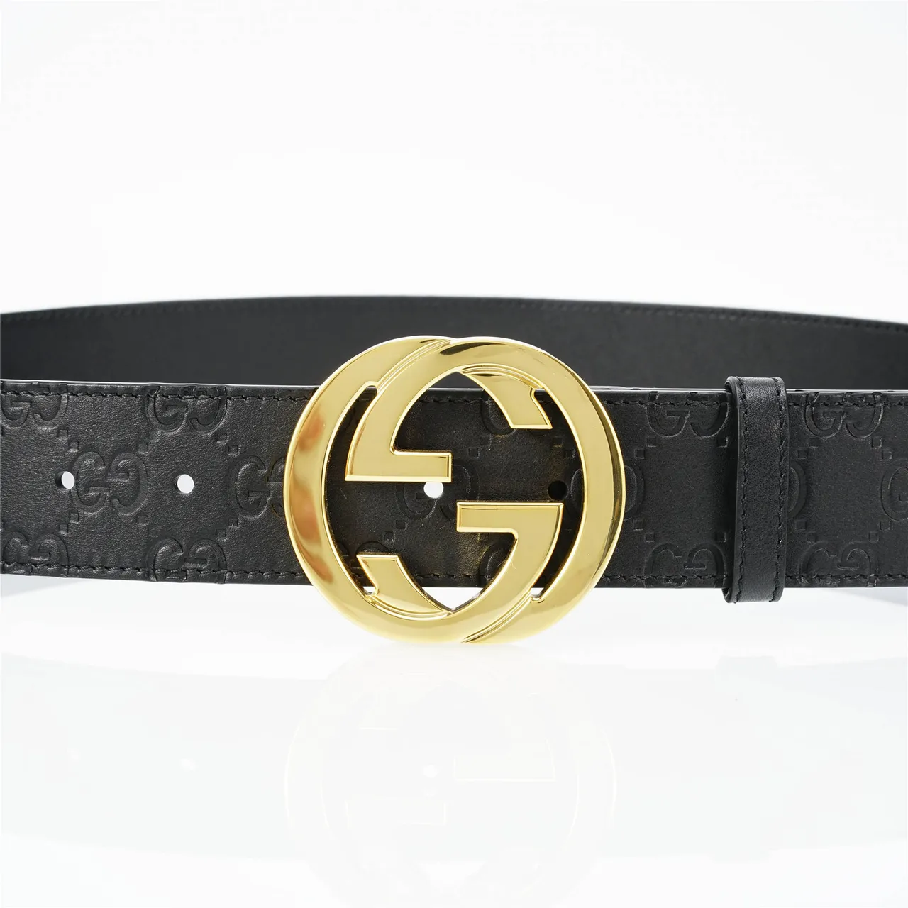 Gucci GG Marmont أسود ذهبي مطبوع مونوجرام قفل متشابك G حزام جلد 8
