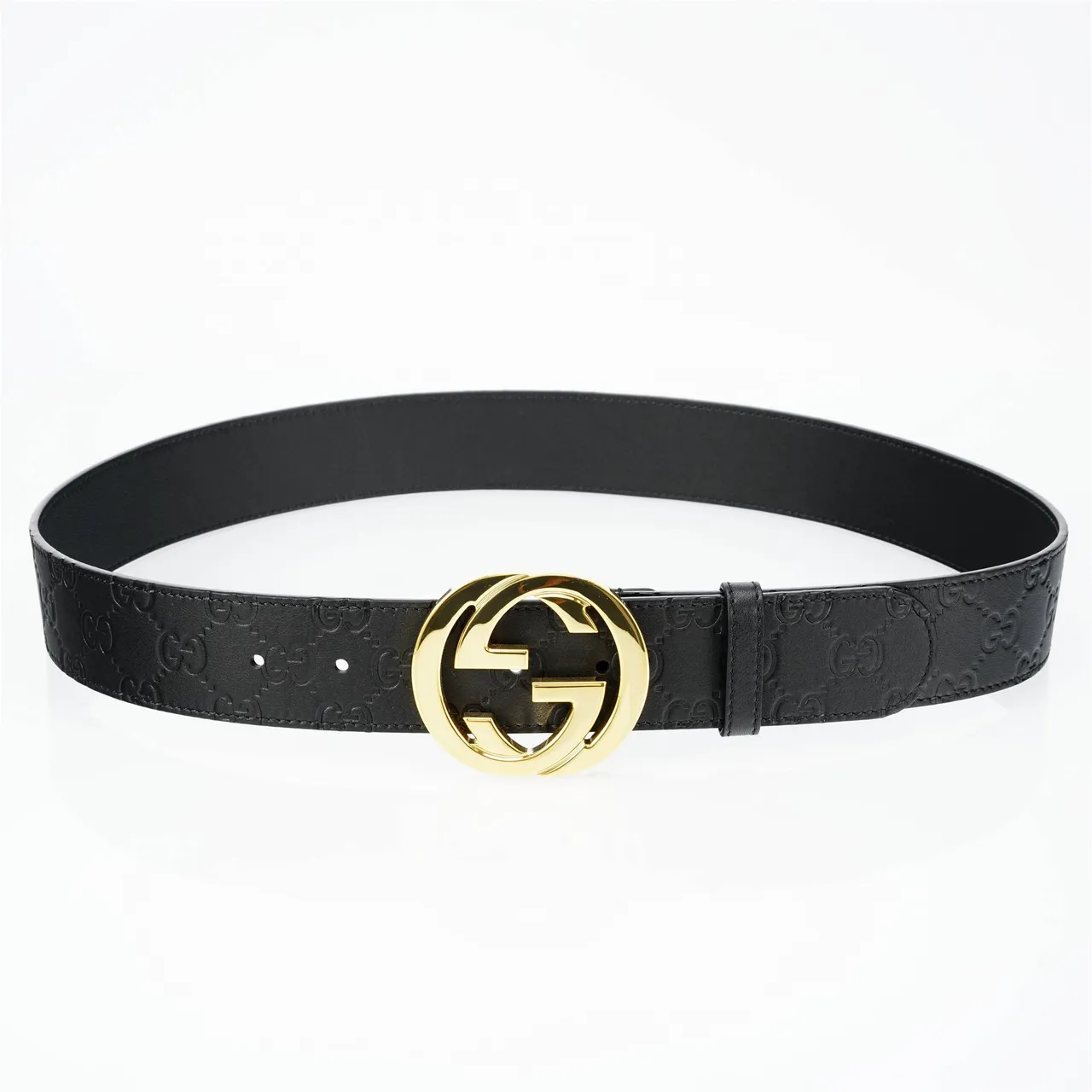 Gucci GG Marmont أسود ذهبي مطبوع مونوجرام قفل متشابك G حزام جلد 9