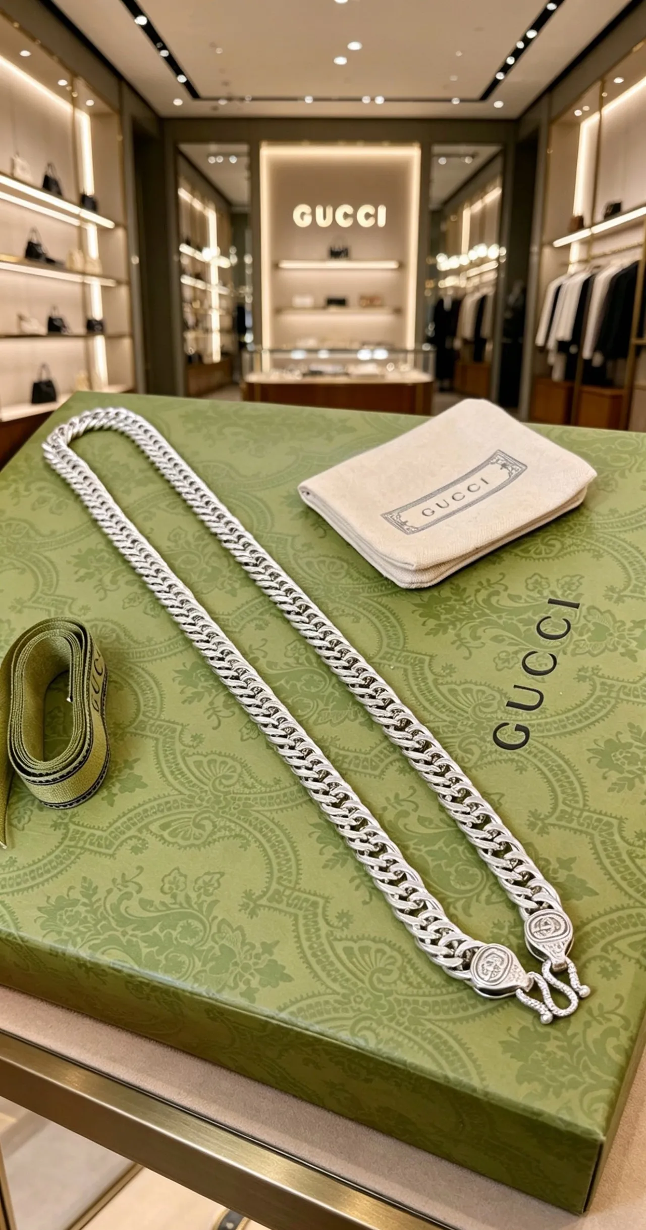 Gucci GG Marmont Collar Cadena Plata Pesada Cadena Curb-Link Pulida Collar 4