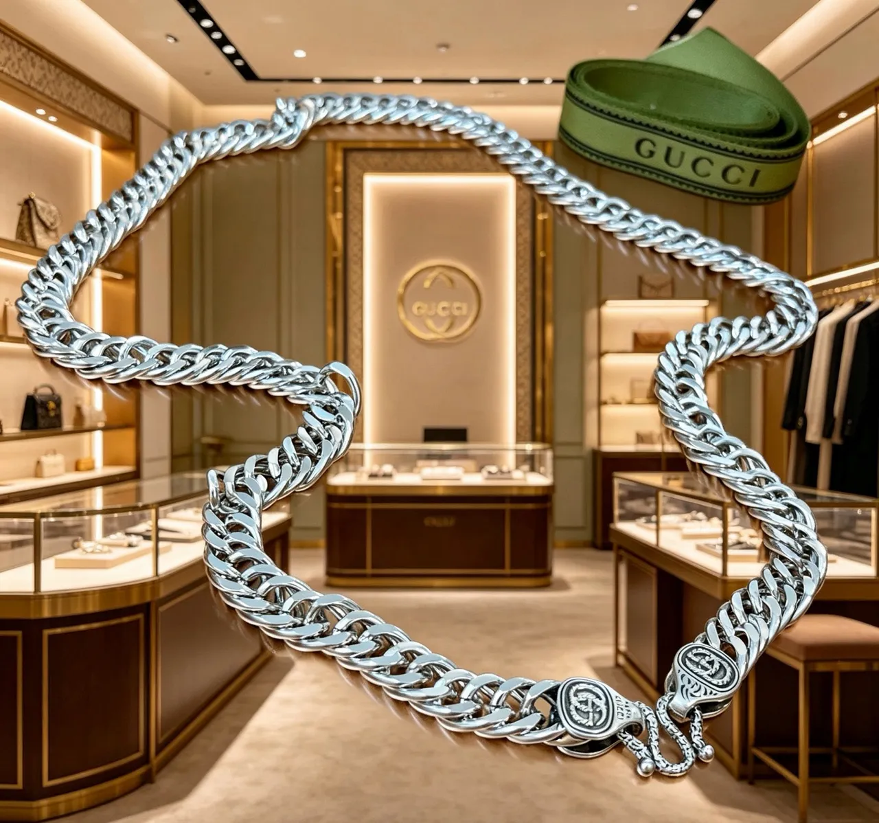 Gucci GG Marmont Collar Cadena Plata Pesada Cadena Curb-Link Pulida Collar 6