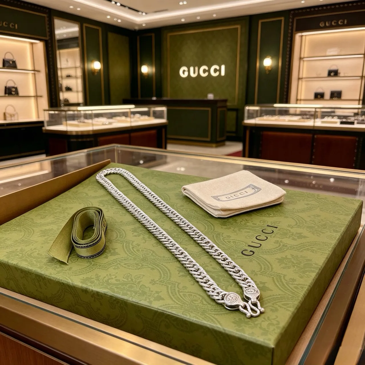 Gucci GG Marmont Collar Cadena Plata Pesada Cadena Curb-Link Pulida Collar 7