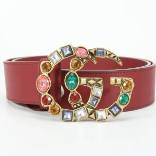 Gucci GG Marmont क्रिस्टल से सजाया Red Leather Belt