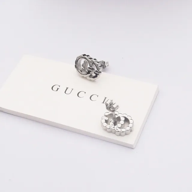 Gucci GG Marmont Gold Silver Interlocking G Logo Stud Earrings 3