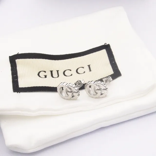 Gucci GG Marmont Gold Silver Interlocking G Logo Stud Earrings 4