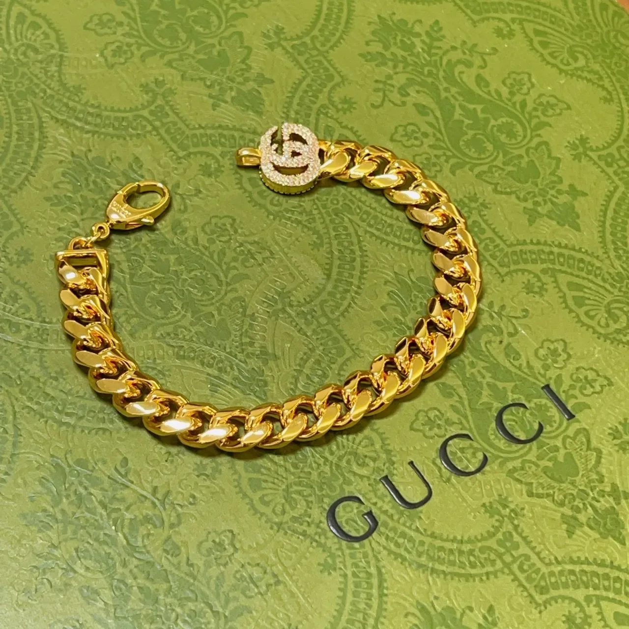Gucci GG Marmont সোনালি Pavé ক্রিস্টাল Curb-Link ব্রেসলেট 3