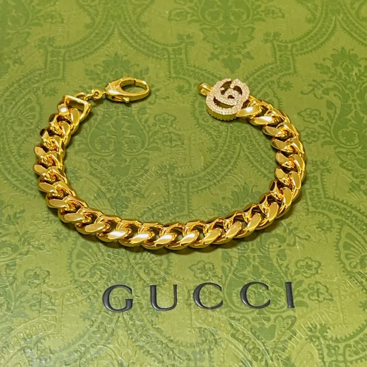 Gucci GG Marmont সোনালি Pavé ক্রিস্টাল Curb-Link ব্রেসলেট 6
