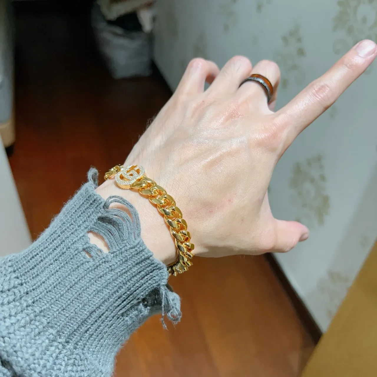 Gucci GG Marmont সোনালি Pavé ক্রিস্টাল Curb-Link ব্রেসলেট 7