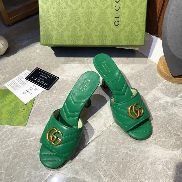 Gucci GG Marmont Vert Doré Matelassé Couture Chevron Double G Horsebit Buckle Sandales Casuales 4