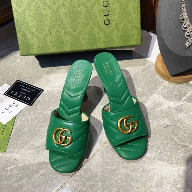 Gucci GG Marmont Vert Doré Matelassé Couture Chevron Double G Horsebit Buckle Sandales Casuales 6