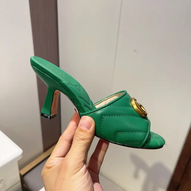 Gucci GG Marmont Vert Doré Matelassé Couture Chevron Double G Horsebit Buckle Sandales Casuales 7