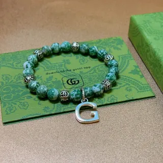 Gucci GG Marmont Pulsera Verde Plata Perlas Piedra Marmolada