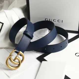 Gucci GG মারমন্ট নেভি ব্লু চামড়ার বেল্ট