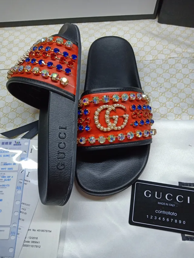 Gucci GG Marmont Orange Pearl and Crystal Embellished Slippers 3