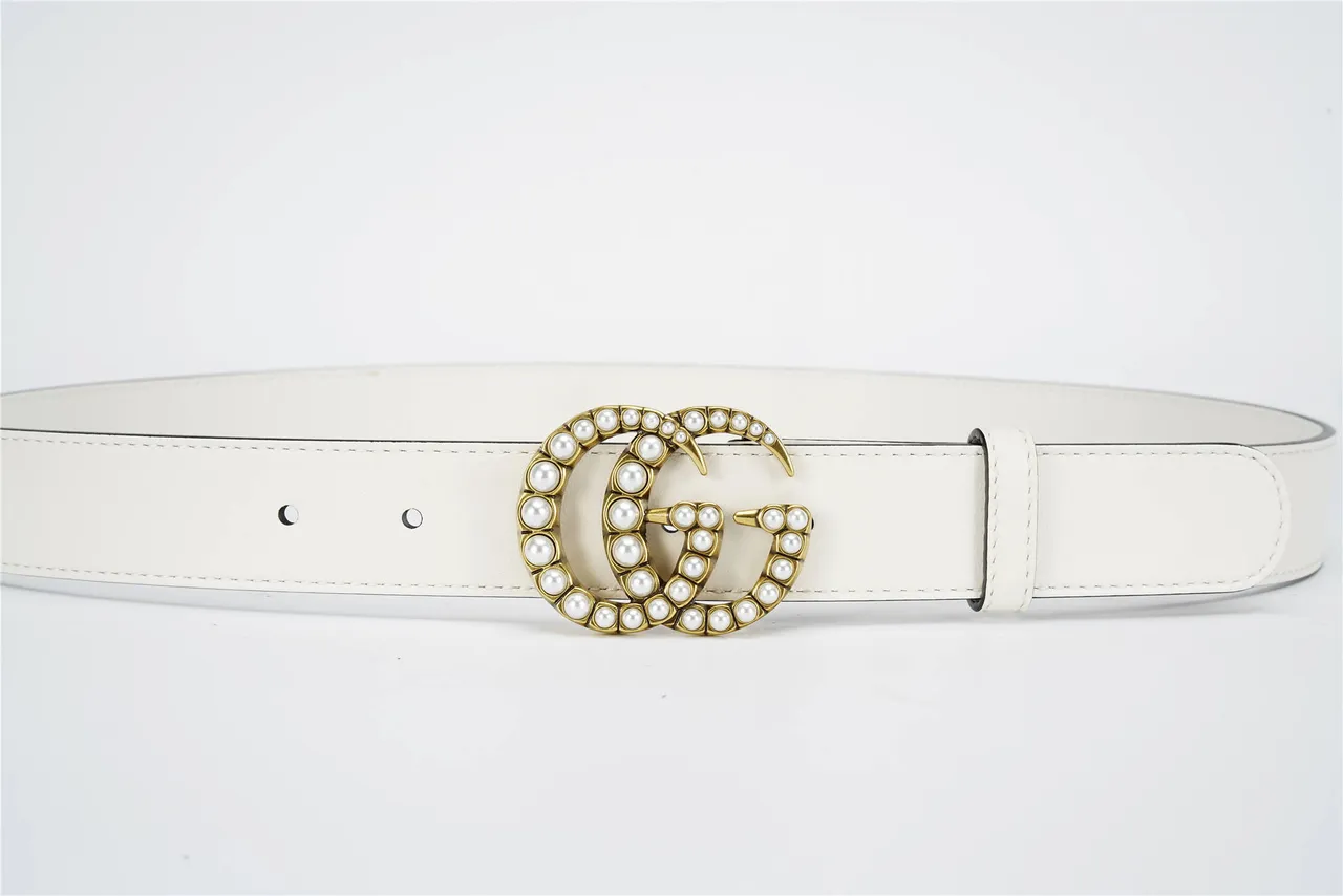 Gucci GG Marmont মুক্তা-অলংকৃত সাদা চামড়ার বেল্ট 9