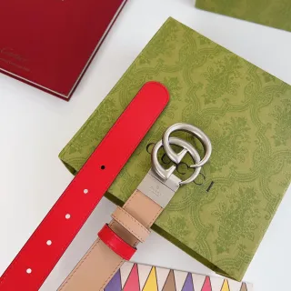 Gucci GG Marmont Ceinture en cuir rouge beige réversible