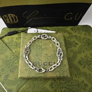Gucci GG Marmont فضة سلسلة سميكة أنماط G متشابكة سوار