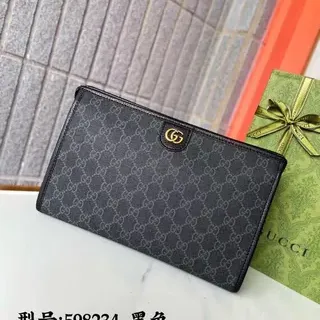 Gucci GG Monogram Black Envelope Clutch