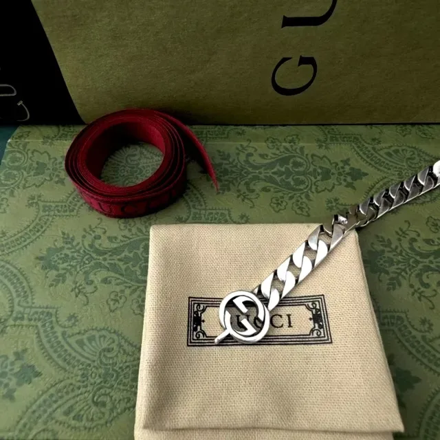 Gucci Gold Silver Chunky Curb-Link Chain Interlocking G Buckle Leather Belt 4