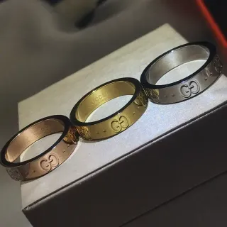 Gucci 金银色 Interlocking G Logo Dot-Accented Band 戒指