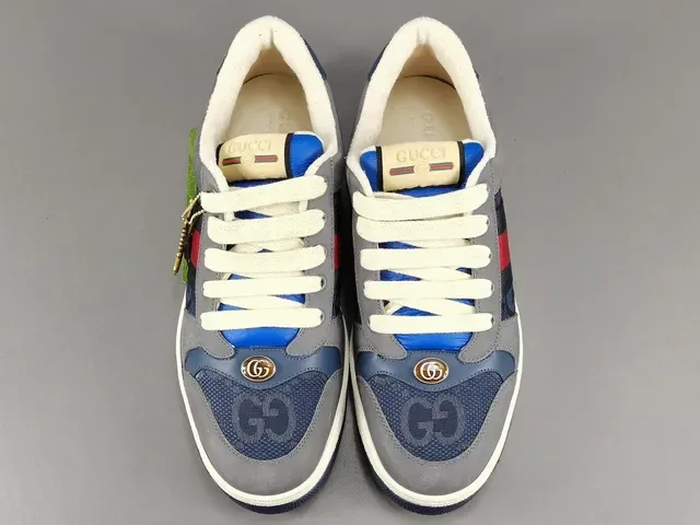 Gucci Gris y Azul Marino Low-Top Mixed-Material Upper Lifestyle Sneakers 16