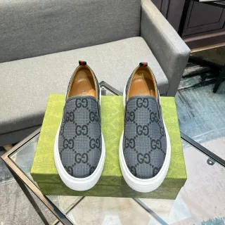 Gucci Gris Blanco GG Monogram Canvas Slip-On Construction Lifestyle Sneakers