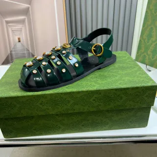 Gucci Green Gold Multi-Strap Crystal-Studded Gladiator Sandals