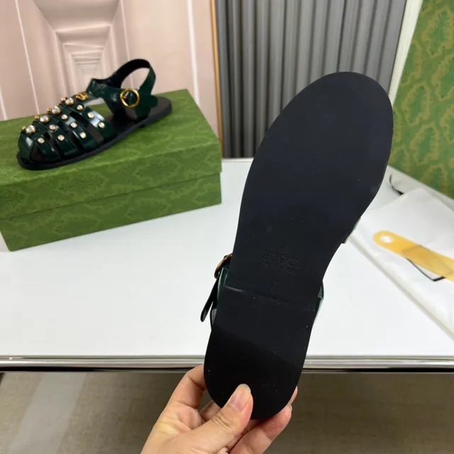 Gucci Sandales Gladiator Vert Or Multi-Strap Cristal Studded 2