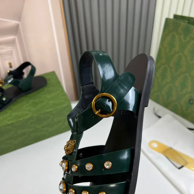 Gucci Sandales Gladiator Vert Or Multi-Strap Cristal Studded 3