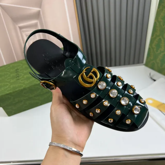 Gucci Sandales Gladiator Vert Or Multi-Strap Cristal Studded 4