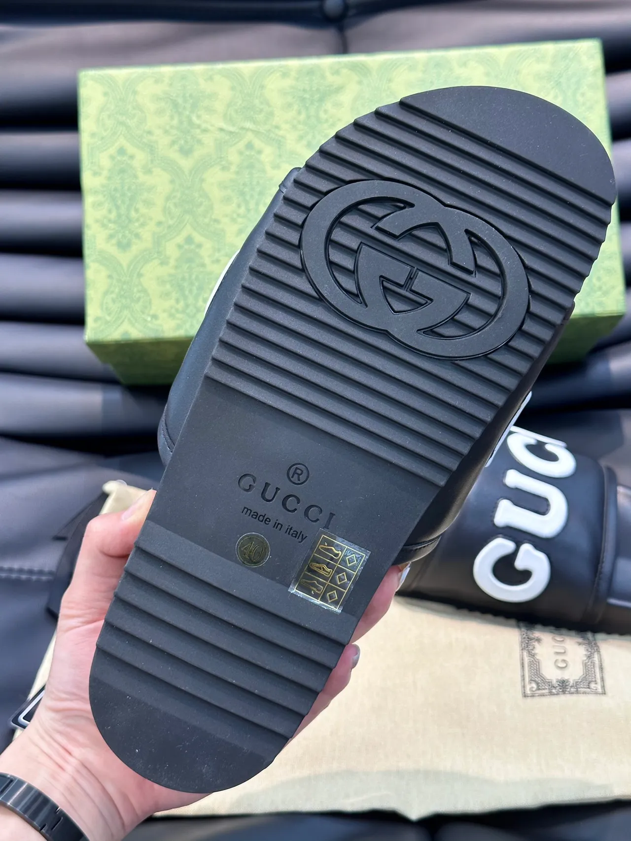 Gucci 绿色 红色 Logo-Strap 模制足床 拖鞋 2